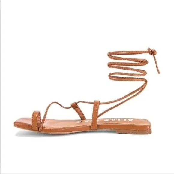 Revolve Alias Mae Anika Strappy Tan leather wrap up sandals EU 38 US 7.5-8 BoxO