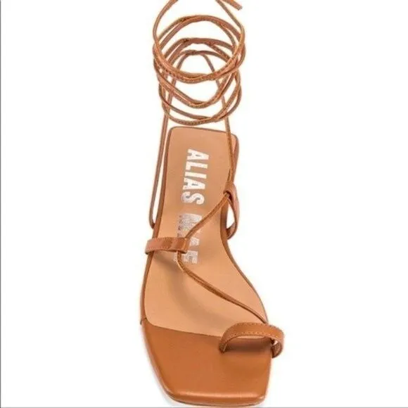 Revolve Alias Mae Anika Strappy Tan leather wrap up sandals EU 38 US 7.5-8 BoxO