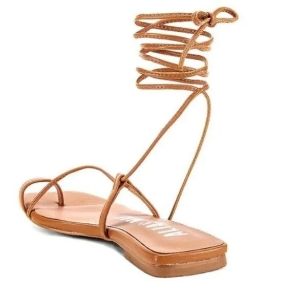 Revolve Alias Mae Anika Strappy Tan leather wrap up sandals EU 38 US 7.5-8 BoxO