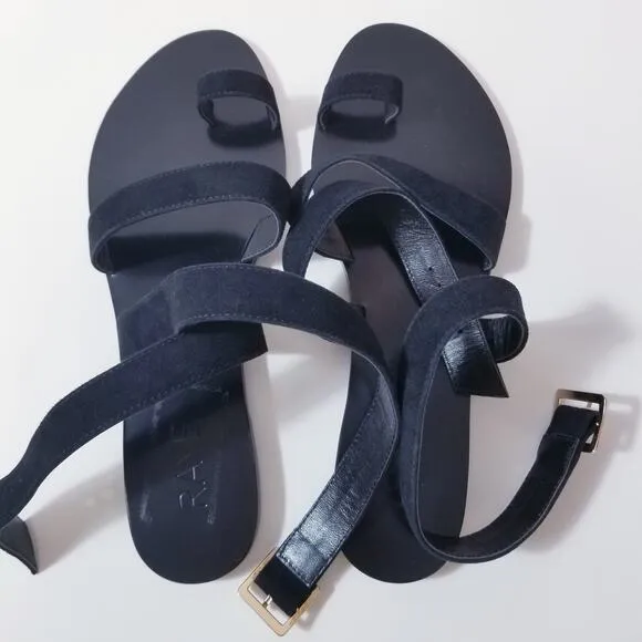 Revolve Raye Black Toe Ring Strappy Sandals
