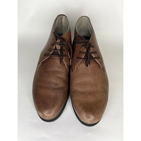 Rhea Chukka Brown Leather Lace Up Desert Ankle Boots Men Sz 10.5M US/44EU
