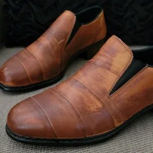 RIEKER ANTI STRESS GENUINE LEATHER DISTRESSED SLIP ON LOAFERS