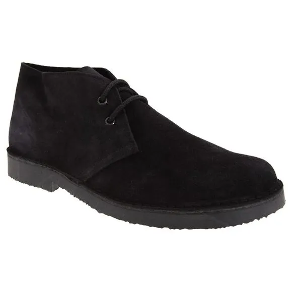 Roamers Mens Real Suede Round Toe Unlined Casual Desert Ankle Boots /Shoes / Bla