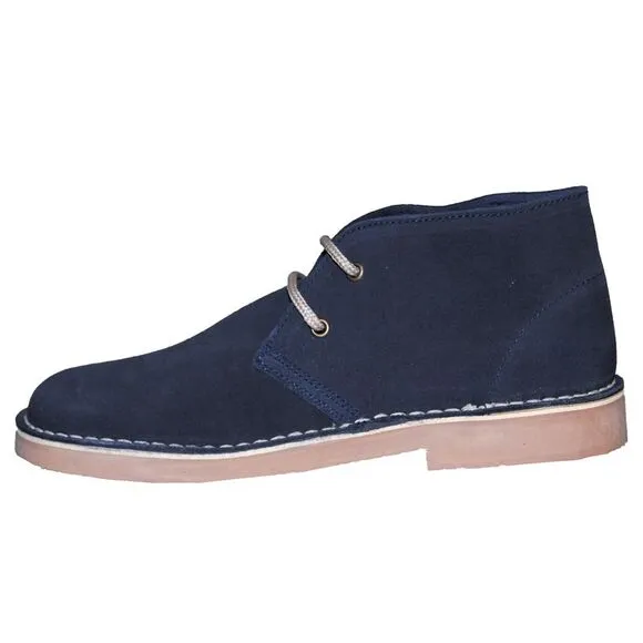 Roamers Mens Real Suede Round Toe Unlined Casual Desert Ankle Boots /Shoes / Nav