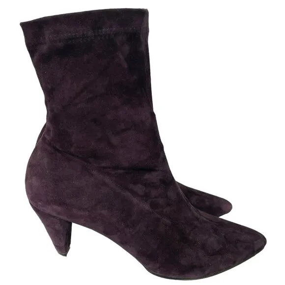 Robert Clergerie Paris Purple Plum Suede Ankle Boots Pull On Stretch Size 10