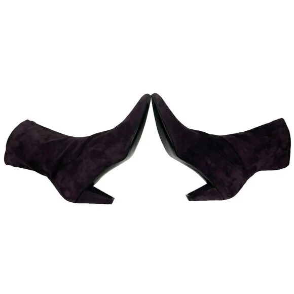 Robert Clergerie Paris Purple Plum Suede Ankle Boots Pull On Stretch Size 10