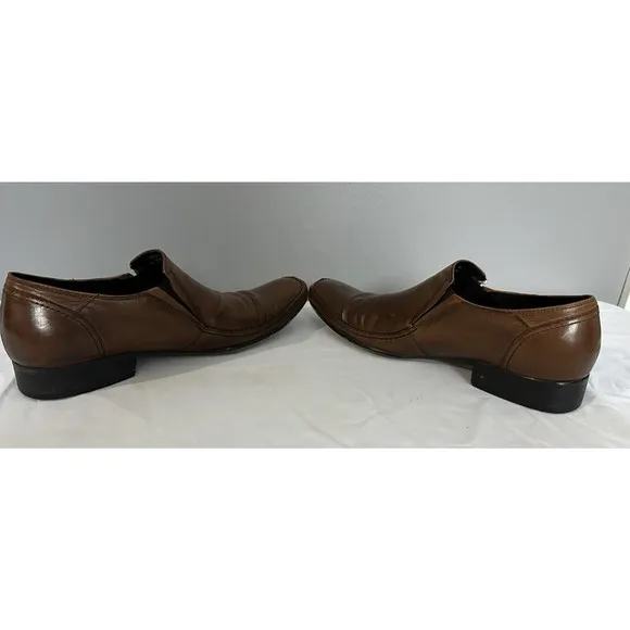 Robert Wayne Mens Dress Shoes Brown Leather Slip On Square Toe Sz 10 US Loafers