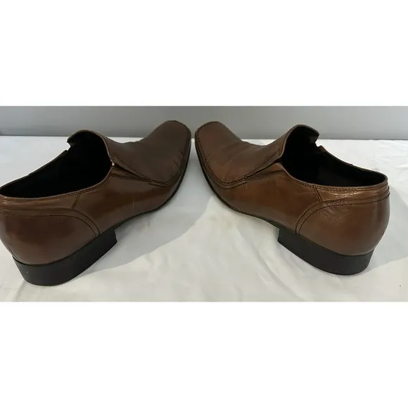 Robert Wayne Mens Dress Shoes Brown Leather Slip On Square Toe Sz 10 US Loafers