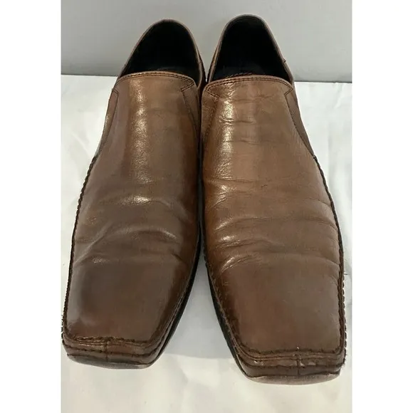 Robert Wayne Mens Dress Shoes Brown Leather Slip On Square Toe Sz 10 US Loafers
