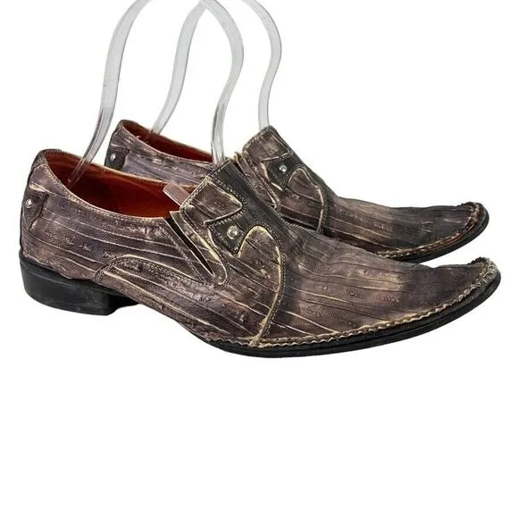 Robert Wayne Western Vegas Mens Loafers Leather Rustic Studded Slip On Shoes 7