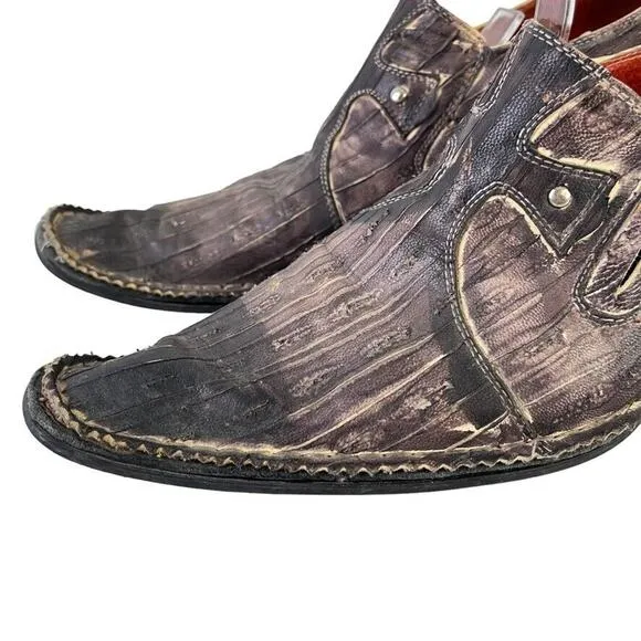 Robert Wayne Western Vegas Mens Loafers Leather Rustic Studded Slip On Shoes 7