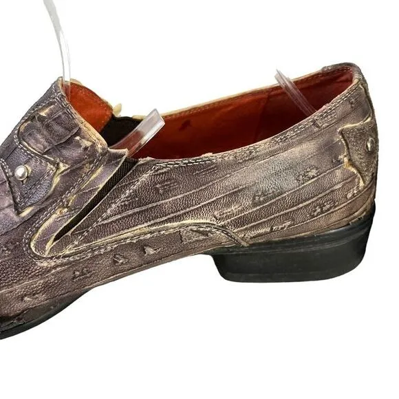 Robert Wayne Western Vegas Mens Loafers Leather Rustic Studded Slip On Shoes 7