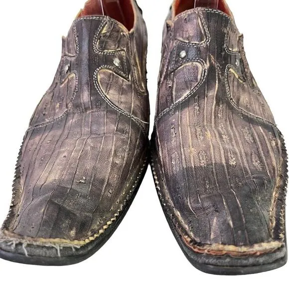 Robert Wayne Western Vegas Mens Loafers Leather Rustic Studded Slip On Shoes 7