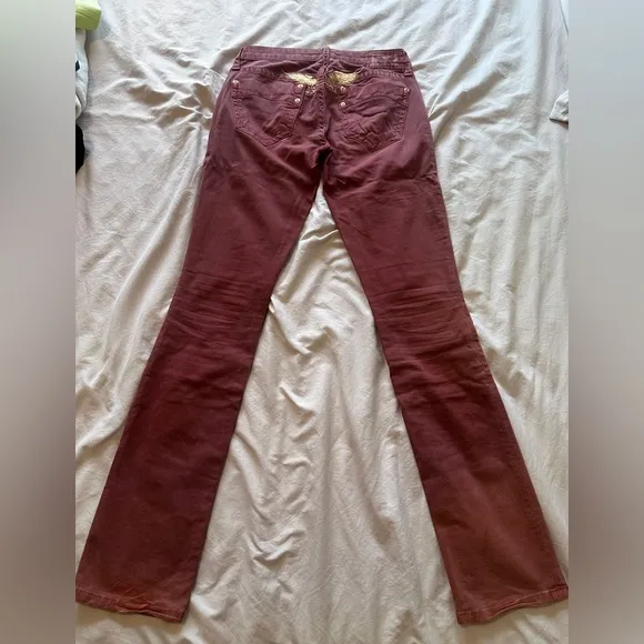 Robin’s Jean Women’s Size 25 Burgundy Bootcut Jeans Gold Embroidered Wings Y2K