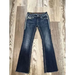 Rock Revival Dee Boot Cut‎ Jeans Distressed Thick Stitch Flap Pockets Size 26
