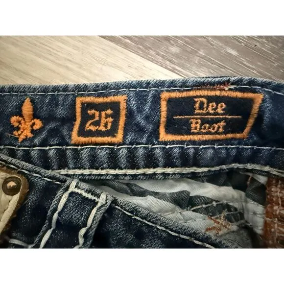 Rock Revival Dee Boot Cut‎ Jeans Distressed Thick Stitch Flap Pockets Size 26