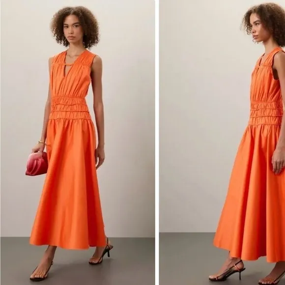 ROKSANDA Orange Smocked Waist Maxi Dress Size 6