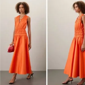 ROKSANDA Orange Smocked Waist Maxi Dress Size 6
