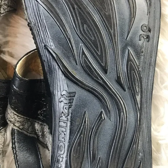 ROMIKA Black Silver Metallic Comfort Sandals | Size 39 / 8.5