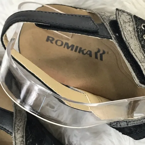 ROMIKA Black Silver Metallic Comfort Sandals | Size 39 / 8.5