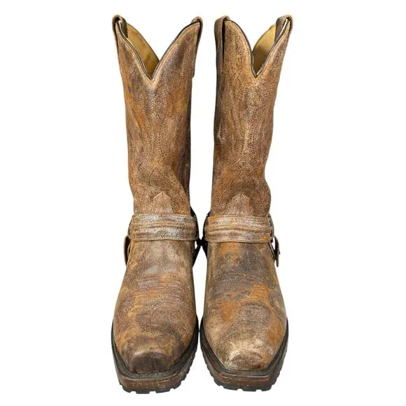 Roper Men’s Desert Sand Distressed Harness Lug Sole Cowboy Boots SIze US 12 D