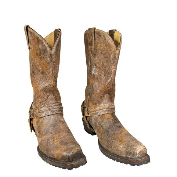 Roper Men’s Desert Sand Distressed Harness Lug Sole Cowboy Boots SIze US 12 D
