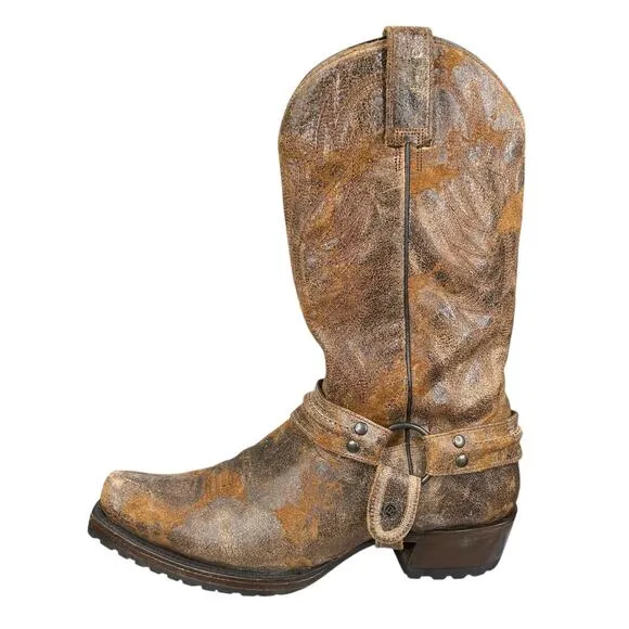 Roper Men’s Desert Sand Distressed Harness Lug Sole Cowboy Boots SIze US 12 D