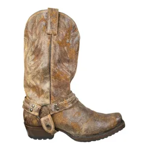 Roper Men’s Desert Sand Distressed Harness Lug Sole Cowboy Boots SIze US 12 D