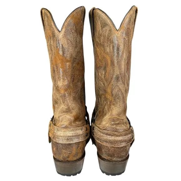 Roper Men’s Desert Sand Distressed Harness Lug Sole Cowboy Boots SIze US 12 D