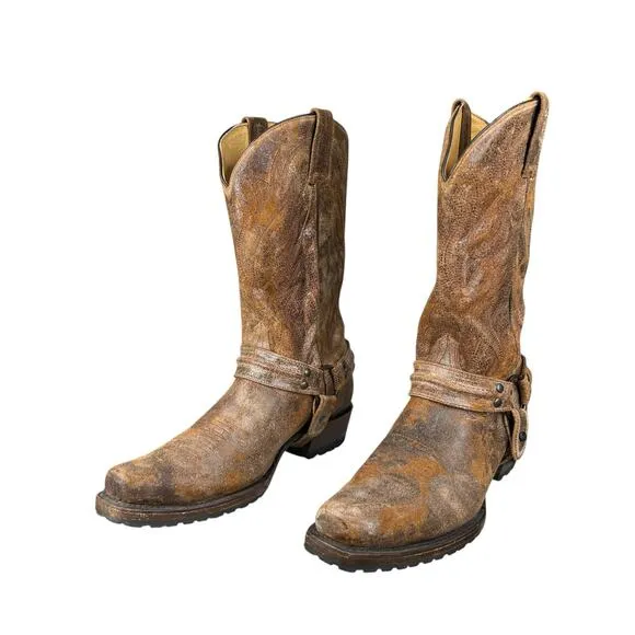Roper Men’s Desert Sand Distressed Harness Lug Sole Cowboy Boots SIze US 12 D