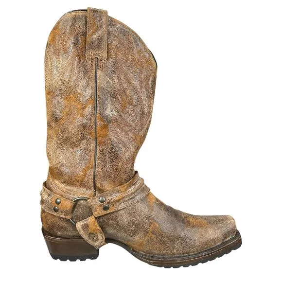 Roper Men’s Desert Sand Distressed Harness Lug Sole Cowboy Boots SIze US 12 D