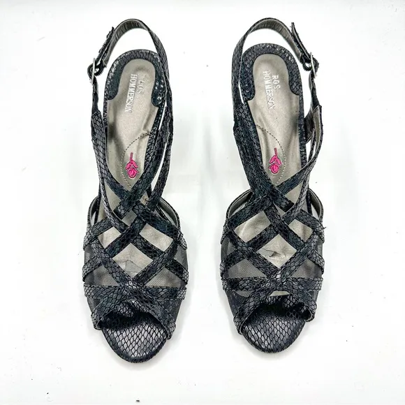Ros Hommerson Lacey Black Snake Print Leather SS Extra Narrow with BOX