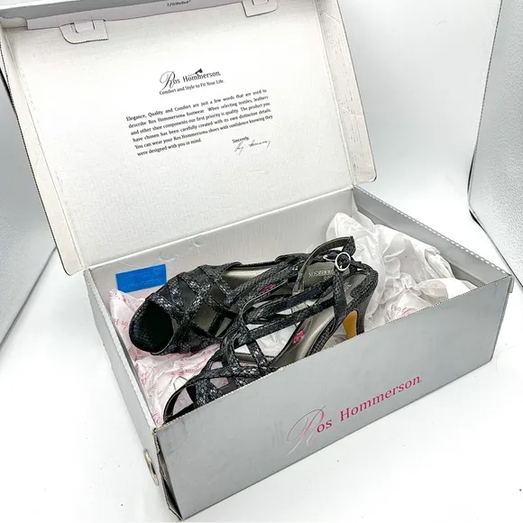 Ros Hommerson Lacey Black Snake Print Leather SS Extra Narrow with BOX