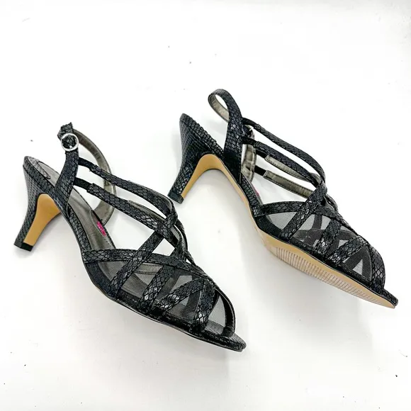 Ros Hommerson Lacey Black Snake Print Leather SS Extra Narrow with BOX