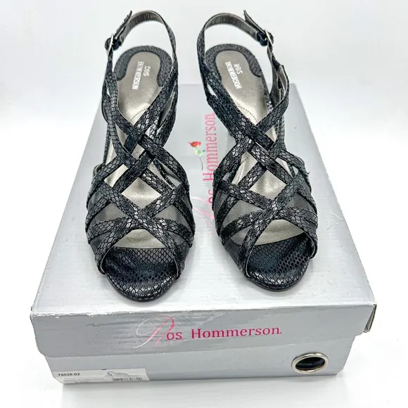 Ros Hommerson Lacey Black Snake Print Leather SS Extra Narrow with BOX