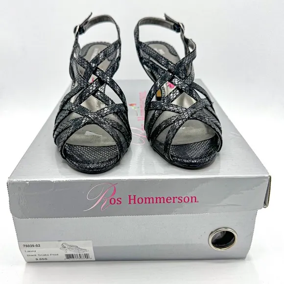 Ros Hommerson Lacey Black Snake Print Leather SS Extra Narrow with BOX