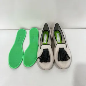 Rothy’s Merino Tassel Loafer in Platinum White Grey Trim Size 9.5 Knit Stretchy