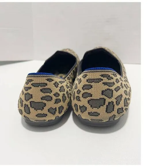 Rothys Spotted Leopard Print Loafers Slip On Round Toe Animal Print Tan Black 12