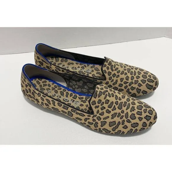 Rothys Spotted Leopard Print Loafers Slip On Round Toe Animal Print Tan Black 12
