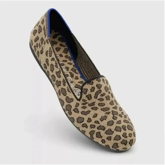 Rothys Spotted Leopard Print Loafers Slip On Round Toe Animal Print Tan Black 12