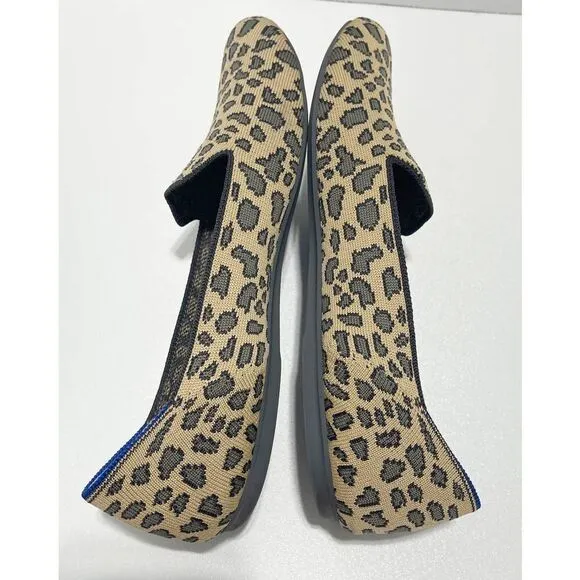 Rothys Spotted Leopard Print Loafers Slip On Round Toe Animal Print Tan Black 12
