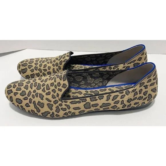 Rothys Spotted Leopard Print Loafers Slip On Round Toe Animal Print Tan Black 12