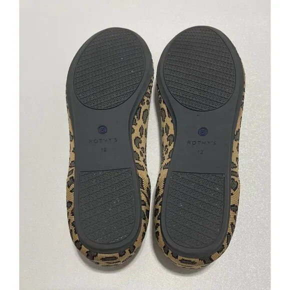 Rothys Spotted Leopard Print Loafers Slip On Round Toe Animal Print Tan Black 12