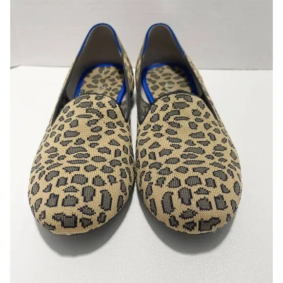 Rothys Spotted Leopard Print Loafers Slip On Round Toe Animal Print Tan Black 12