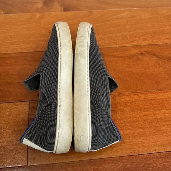 Rothy's THE SNEAKER Recycled Gray Knit Slip On Loafers Blue Stripe 7.5