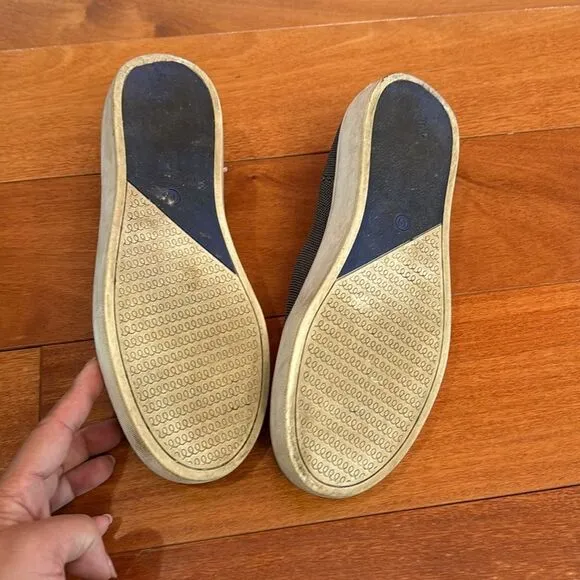 Rothy's THE SNEAKER Recycled Gray Knit Slip On Loafers Blue Stripe 7.5