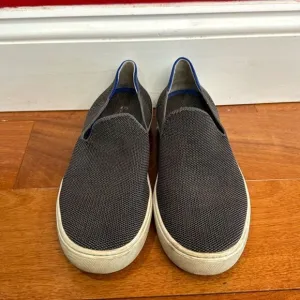 Rothy's THE SNEAKER Recycled Gray Knit Slip On Loafers Blue Stripe 7.5