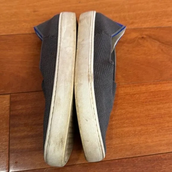 Rothy's THE SNEAKER Recycled Gray Knit Slip On Loafers Blue Stripe 7.5