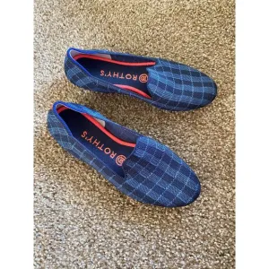 Rothy's Women's Size 6 1/2 Indigo Gingham Checkered Plaid Loafers Slip On EUC