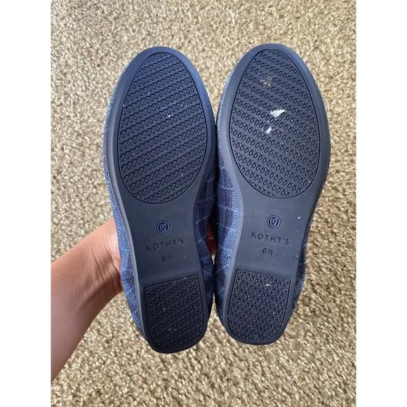 Rothy's Women's Size 6 1/2 Indigo Gingham Checkered Plaid Loafers Slip On EUC